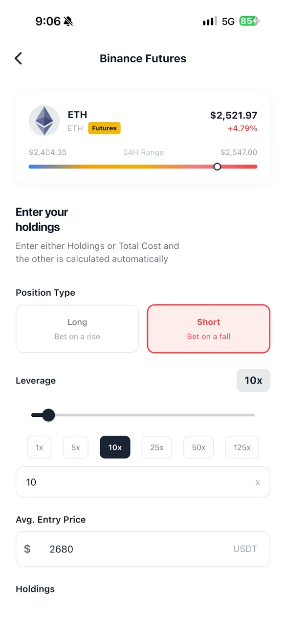 Holdings input